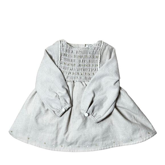 Artisan NY Smock Dress Long Sleeve Glittered Button Back Closure Gray 0-3M - Picture 1 of 4